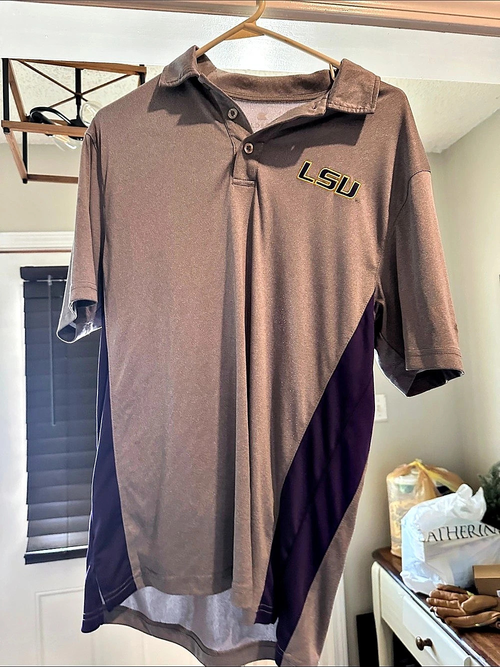 Colosseum LSU Color Block Polo Brown & Purple